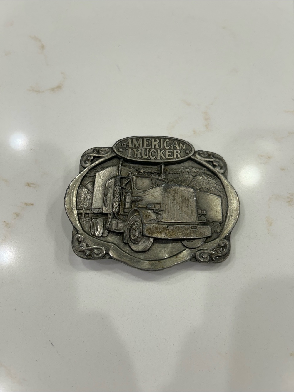 VTG 1985 Semi Truck AMERICAN TRUCKER Bergamot Brass Works Belt Buckle USA Made